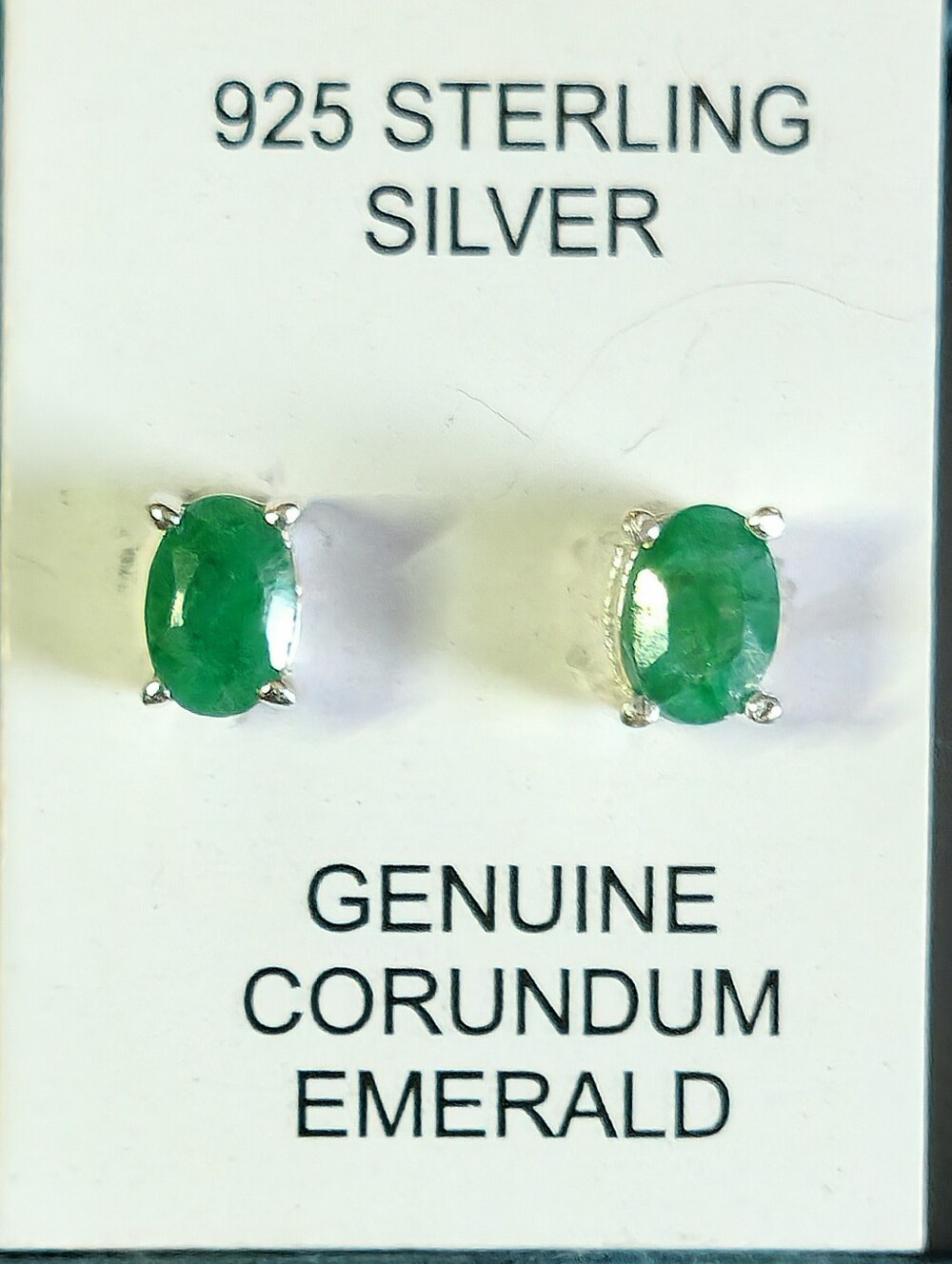 Genuine Corundum Emerald Sterling Silver Stud Earrings - Green